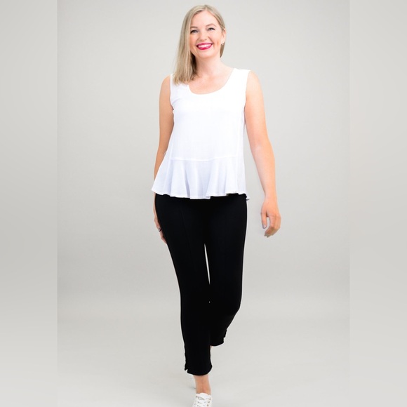 🇨🇦 Blue Sky Ginny Tank White Sleeveless Linen/Bamboo Scoop Neck Top Sz S EUC - Picture 2 of 10